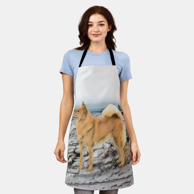 Finnish Spitz at Seashore Painting - Dog Art Apron (Worn)