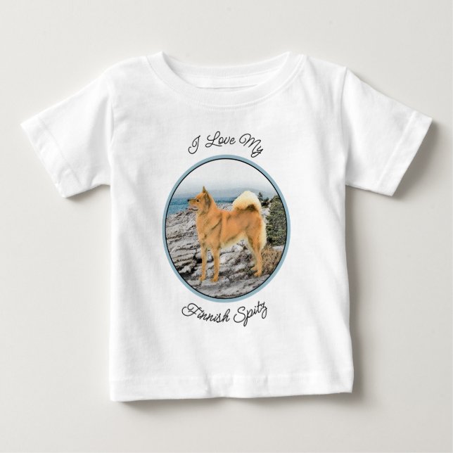 Finnish Spitz at Seashore Painting - Dog Art Baby T-Shirt (Front)