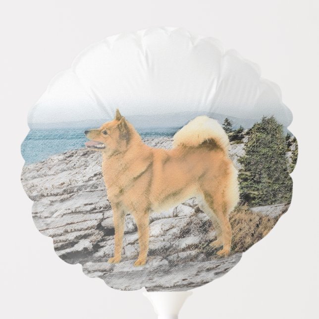 Finnish Spitz at Seashore Painting - Dog Art Balloon (Front)