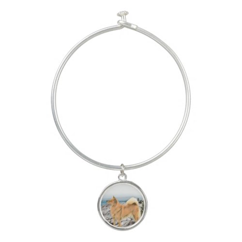 Finnish Spitz at Seashore Painting _ Dog Art Bangle Bracelet