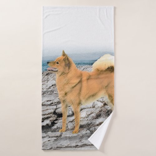 Finnish Spitz at Seashore Painting _ Dog Art Bath Towel Set