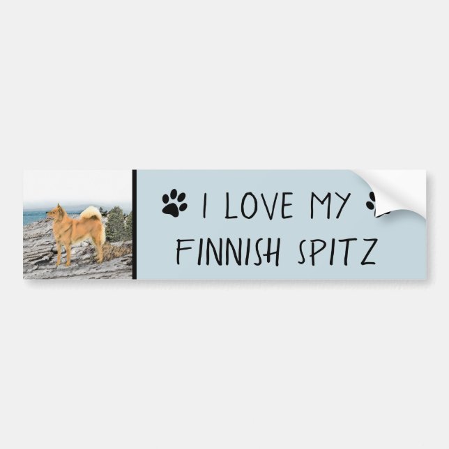 Finnish Spitz at Seashore Painting - Dog Art Bumper Sticker (Front)