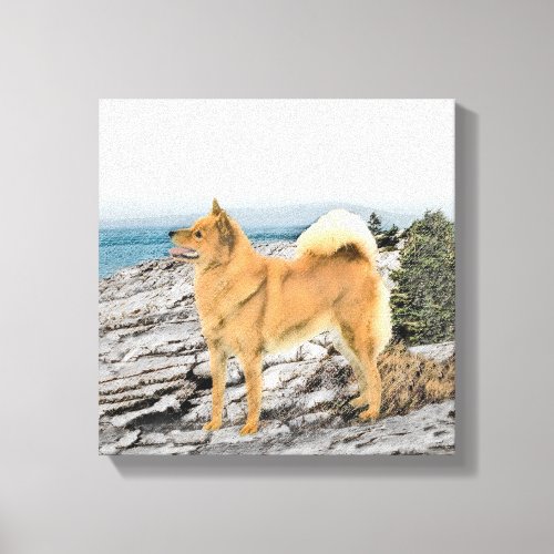 Finnish Spitz at Seashore Painting _ Dog Art Canvas Print