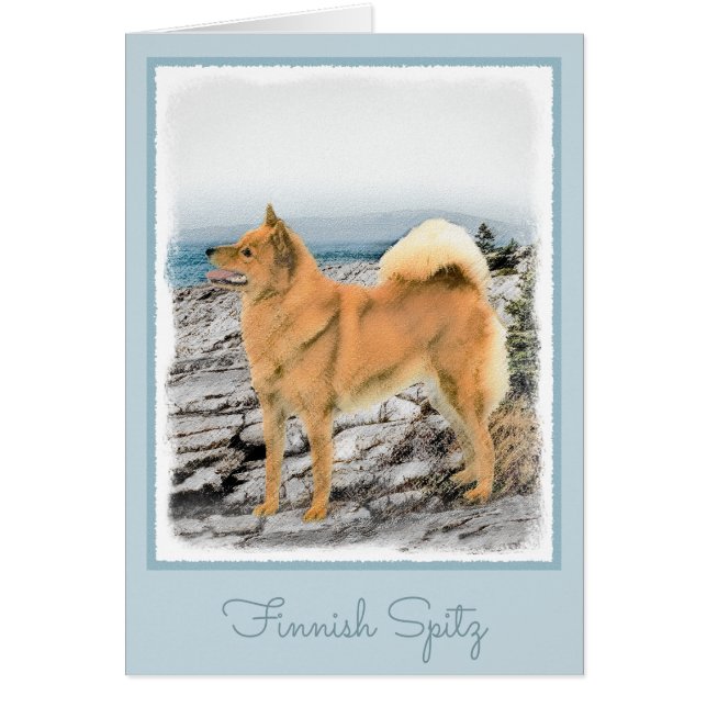 Finnish Spitz at Seashore Painting - Dog Art Cards (Front)