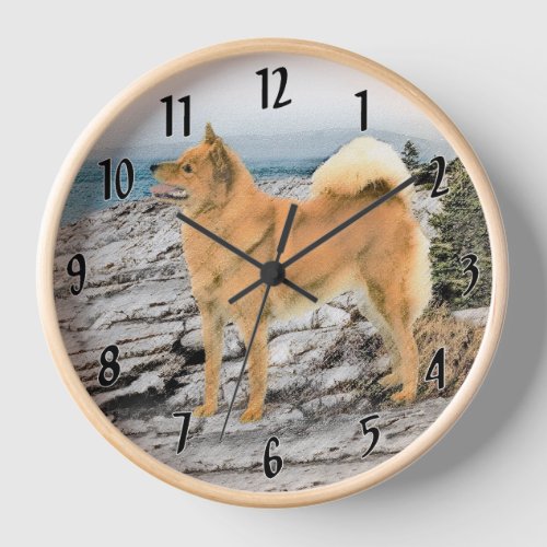 Finnish Spitz at Seashore Painting _ Dog Art Clock