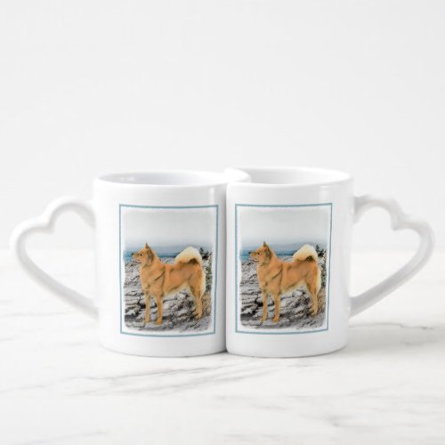 Finnish Spitz at Seashore Painting _ Dog Art Coffee Mug Set