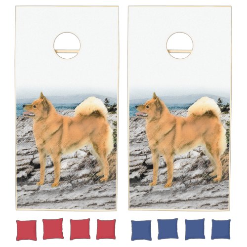 Finnish Spitz at Seashore Painting _ Dog Art Cornhole Set