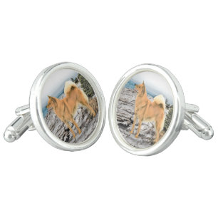 Finnish Spitz at Seashore Painting - Dog Art Cufflinks