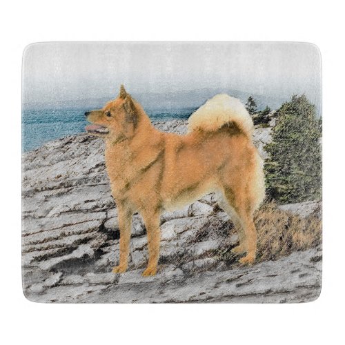 Finnish Spitz at Seashore Painting _ Dog Art Cutting Board