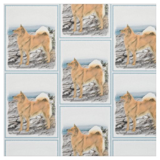 Finnish Spitz at Seashore Painting - Dog Art Fabric