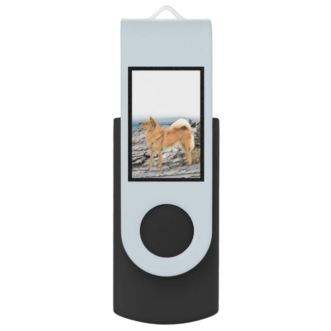 Finnish Spitz at Seashore Painting - Dog Art Flash Drive (Back (Vertical))