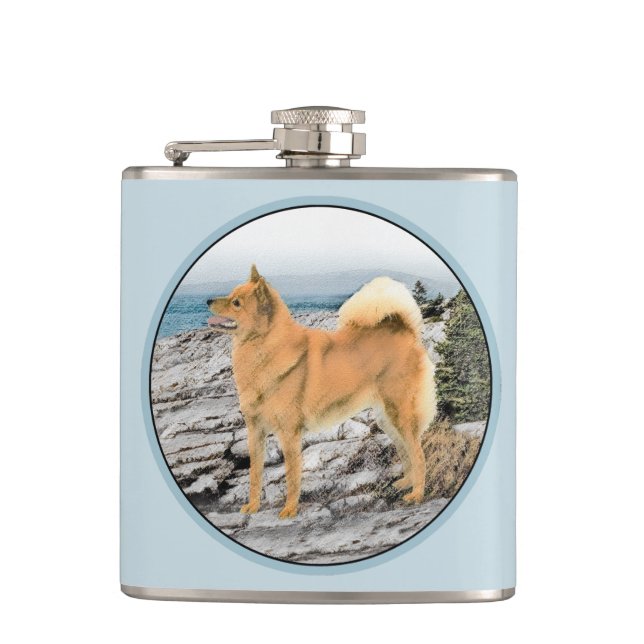 Finnish Spitz at Seashore Painting - Dog Art Flask (Front)