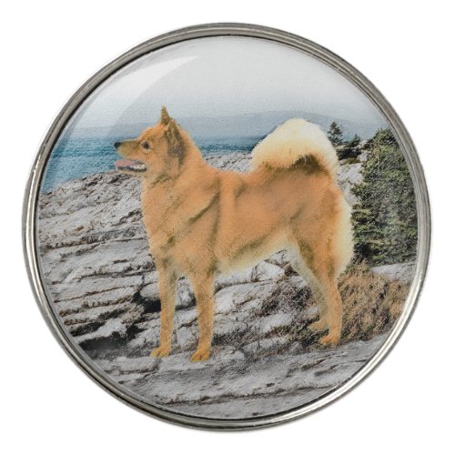 Finnish Spitz at Seashore Painting _ Dog Art Golf Ball Marker