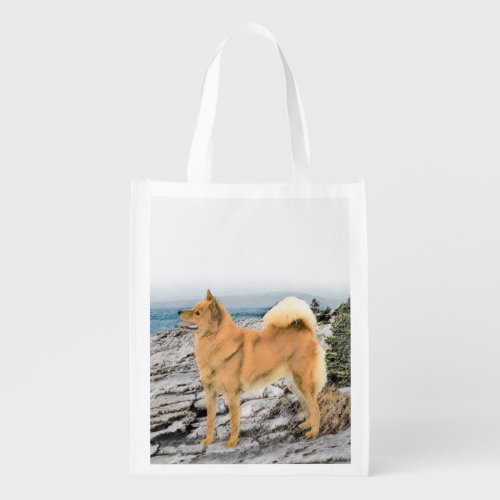 Finnish Spitz at Seashore Painting _ Dog Art Grocery Bag