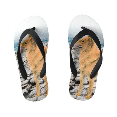 Finnish Spitz at Seashore Painting _ Dog Art Kids Flip Flops