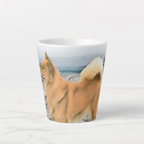 Finnish Spitz at Seashore Painting _ Dog Art Latte Mug