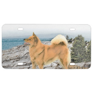 Finnish Spitz at Seashore Painting - Dog Art License Plate