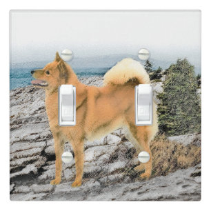 Finnish Spitz at Seashore Painting - Dog Art Light Switch Cover