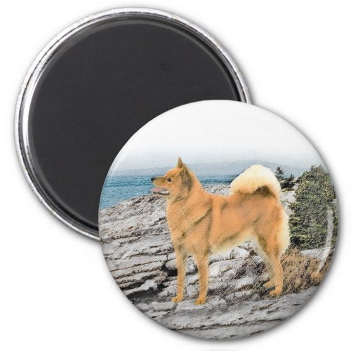 Finnish Spitz at Seashore Painting _ Dog Art Magnet