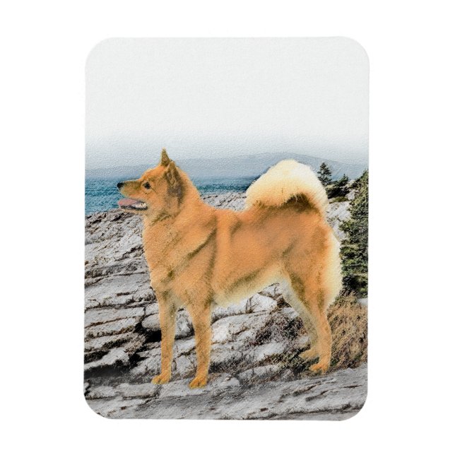 Finnish Spitz at Seashore Painting - Dog Art Magnet (Vertical)