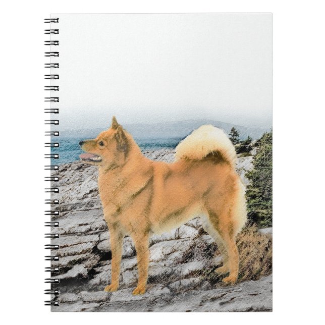 Finnish Spitz at Seashore Painting - Dog Art Notebook (Front)