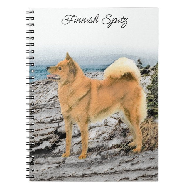 Finnish Spitz at Seashore Painting - Dog Art Notebook (Front)