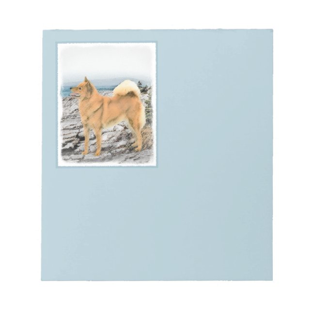 Finnish Spitz at Seashore Painting - Dog Art Notepad (Front)