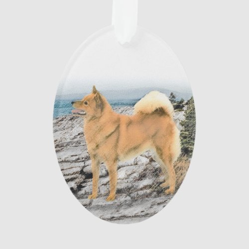 Finnish Spitz at Seashore Painting _ Dog Art Ornament