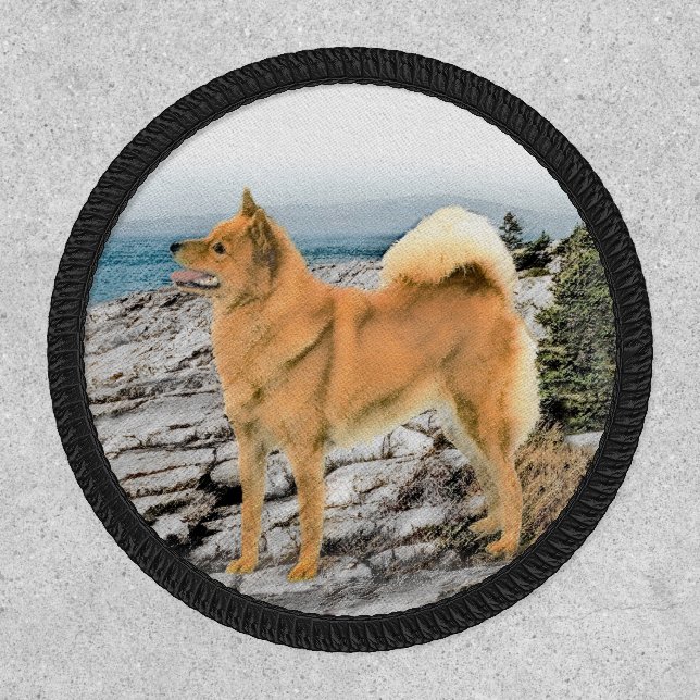Finnish Spitz at Seashore Painting - Dog Art Patch (Front)