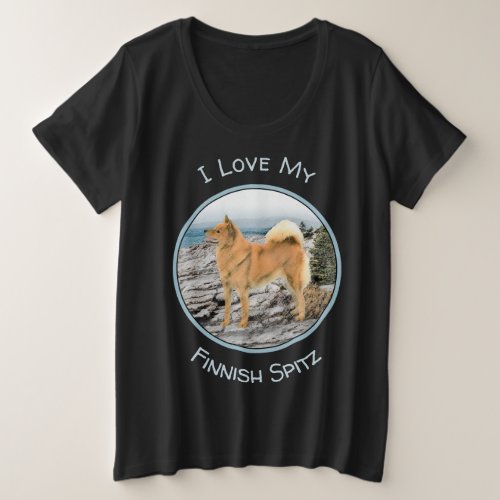 Finnish Spitz at Seashore Painting _ Dog Art Plus Size T_Shirt