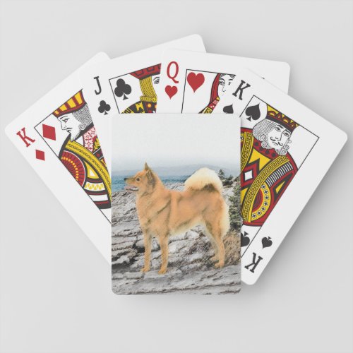 Finnish Spitz at Seashore Painting _ Dog Art Poker Cards