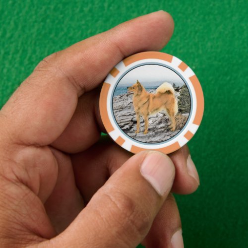 Finnish Spitz at Seashore Painting _ Dog Art Poker Chips