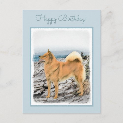 Finnish Spitz at Seashore Painting _ Dog Art Postcard