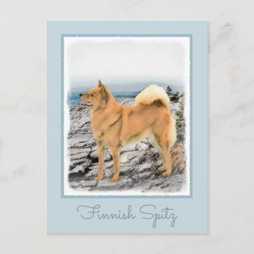 Finnish Spitz at Seashore Painting _ Dog Art Postcard