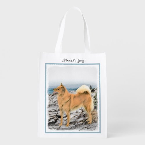 Finnish Spitz at Seashore Painting _ Dog Art Reusa Grocery Bag