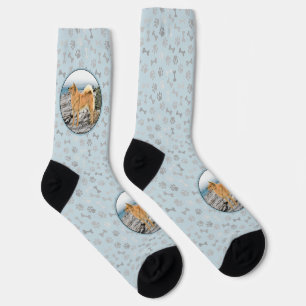 Finnish Spitz at Seashore Painting - Dog Art Socks