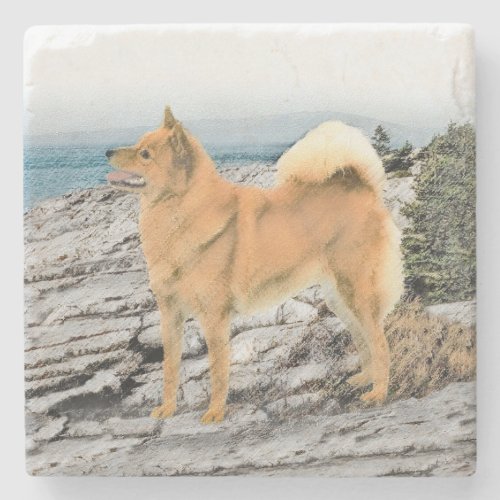Finnish Spitz at Seashore Painting _ Dog Art Stone Coaster