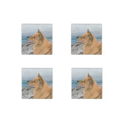 Finnish Spitz at Seashore Painting _ Dog Art Stone Magnet