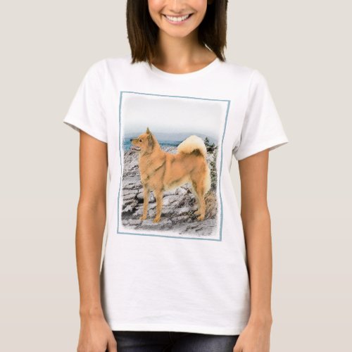 Finnish Spitz at Seashore Painting _ Dog Art T_Shirt