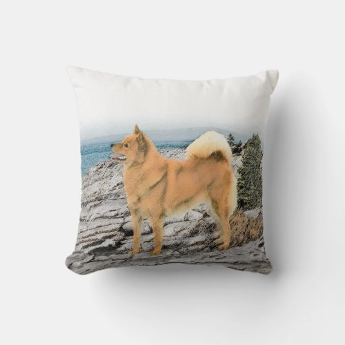 Finnish Spitz at Seashore Painting _ Dog Art Throw Pillow