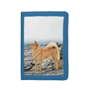 Finnish Spitz at Seashore Painting - Dog Art Tri-fold Wallet