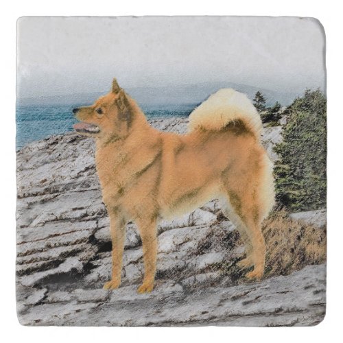Finnish Spitz at Seashore Painting _ Dog Art Trivet