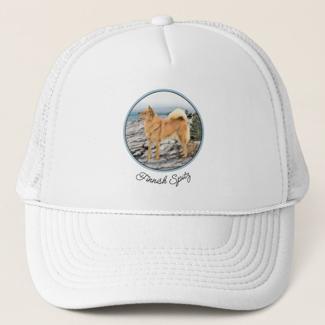 Finnish Spitz at Seashore Painting - Dog Art Trucker Hat (Front)
