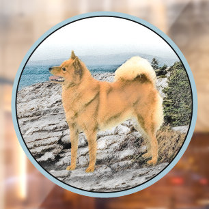 Finnish Spitz at Seashore Painting - Dog Art Window Cling