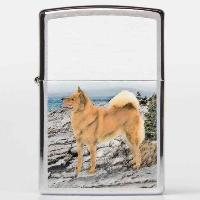 Finnish Spitz at Seashore Painting - Dog Art Zippo Lighter (Front)