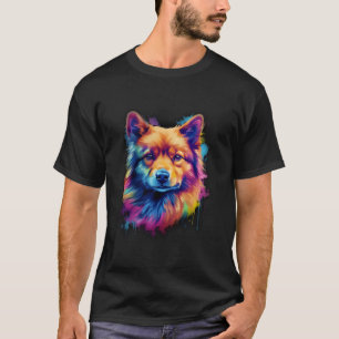 Finnish Spitz Dog Impression Watercolour Splashes  T-Shirt