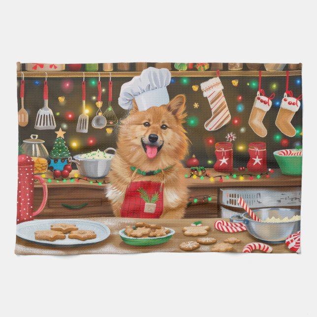 Finnish Spitz Holiday Baking: Festive Christmas Kitchen Towel (Horizontal)