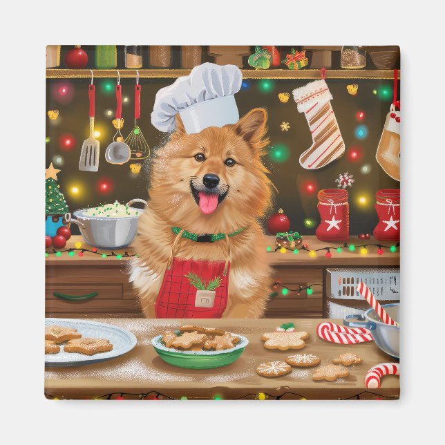 Finnish Spitz Holiday Baking: Festive Christmas Magnet (Front)
