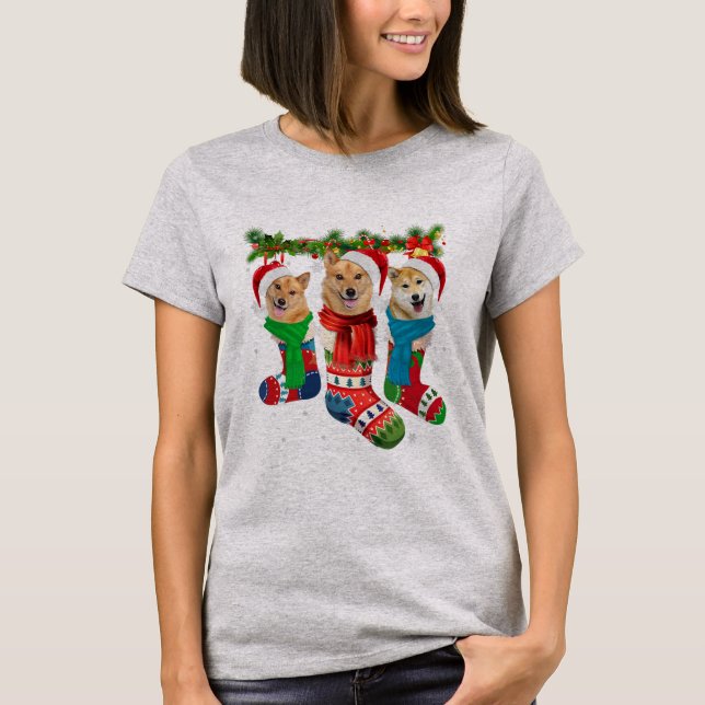 Finnish Spitz In Christmas Socks  T-Shirt (Front)