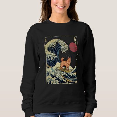 Finnish Spitz Japanese Kanagawa Wave  Surf Dog Sweatshirt